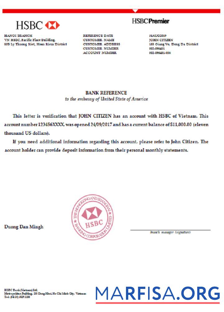 Blank Vietnam HSBC bank reference download for verification